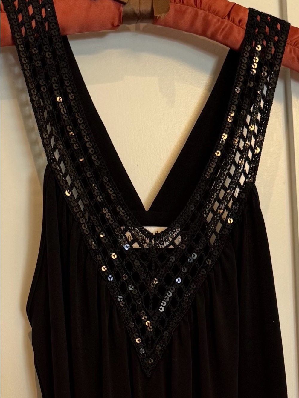 Veronica M Black Sequin-Trim V-Neck Midi Dress